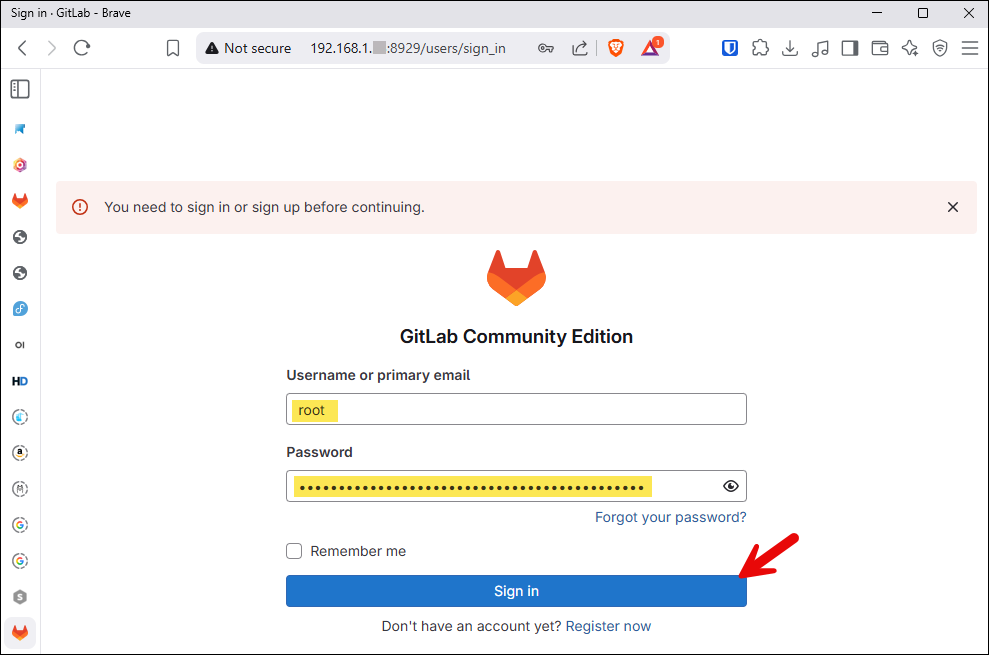 GitLab Initial root login