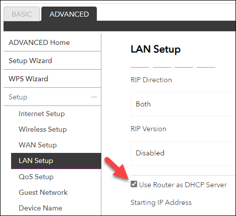 Router DHCP setting